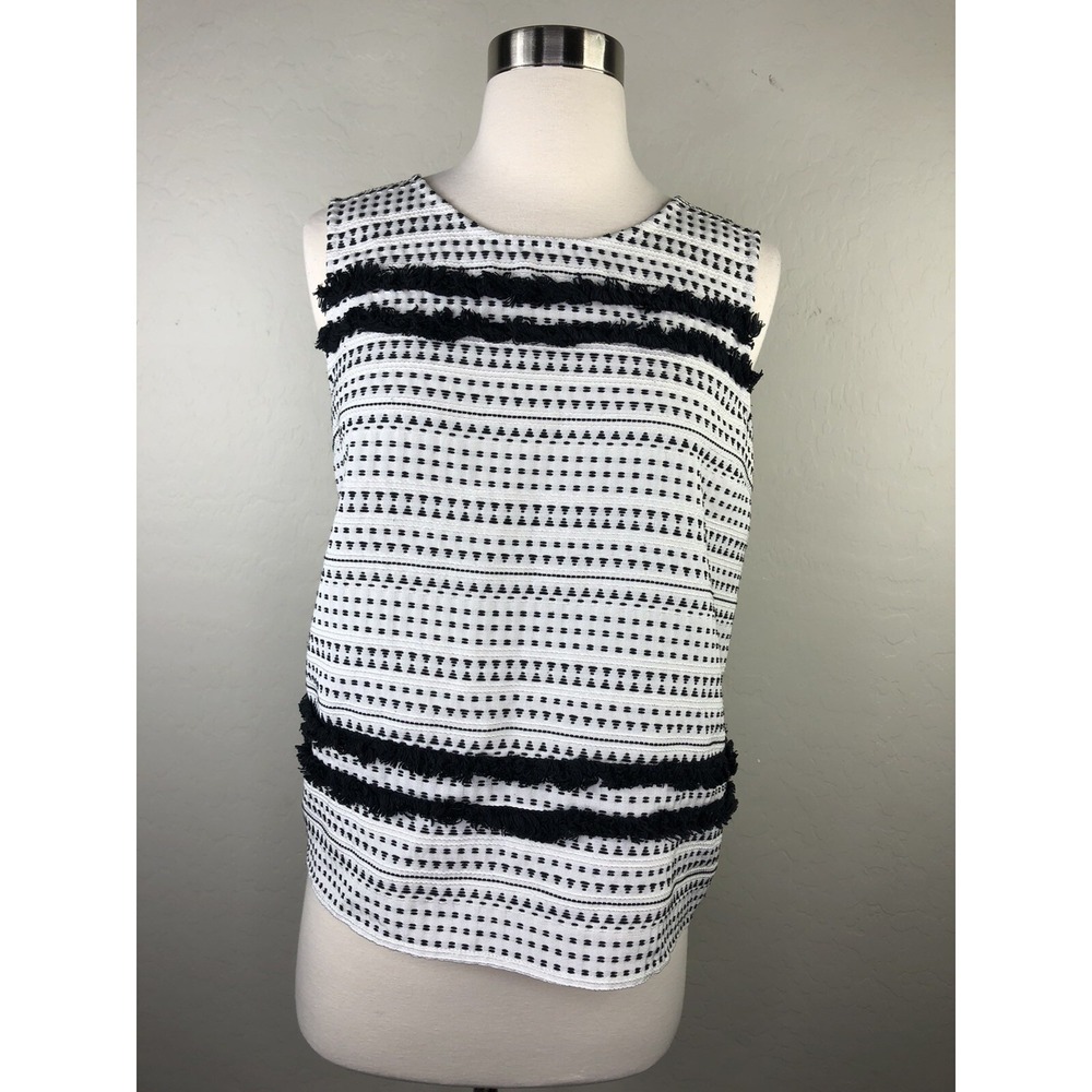 PIXLEY Womens L Black White Sleeveless Shirt‎ Tapestery Embroidered
